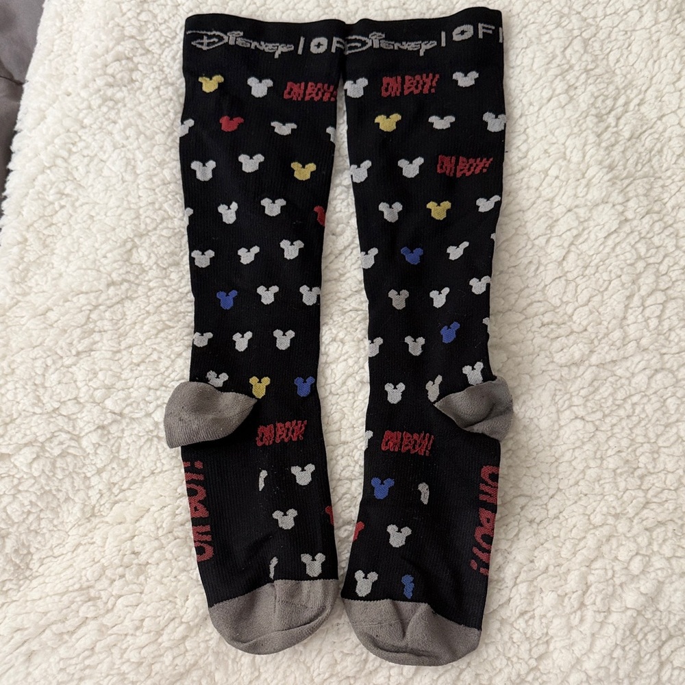 Figs Women's Black and Gray Socks with Colorful Mickey Mouse Design